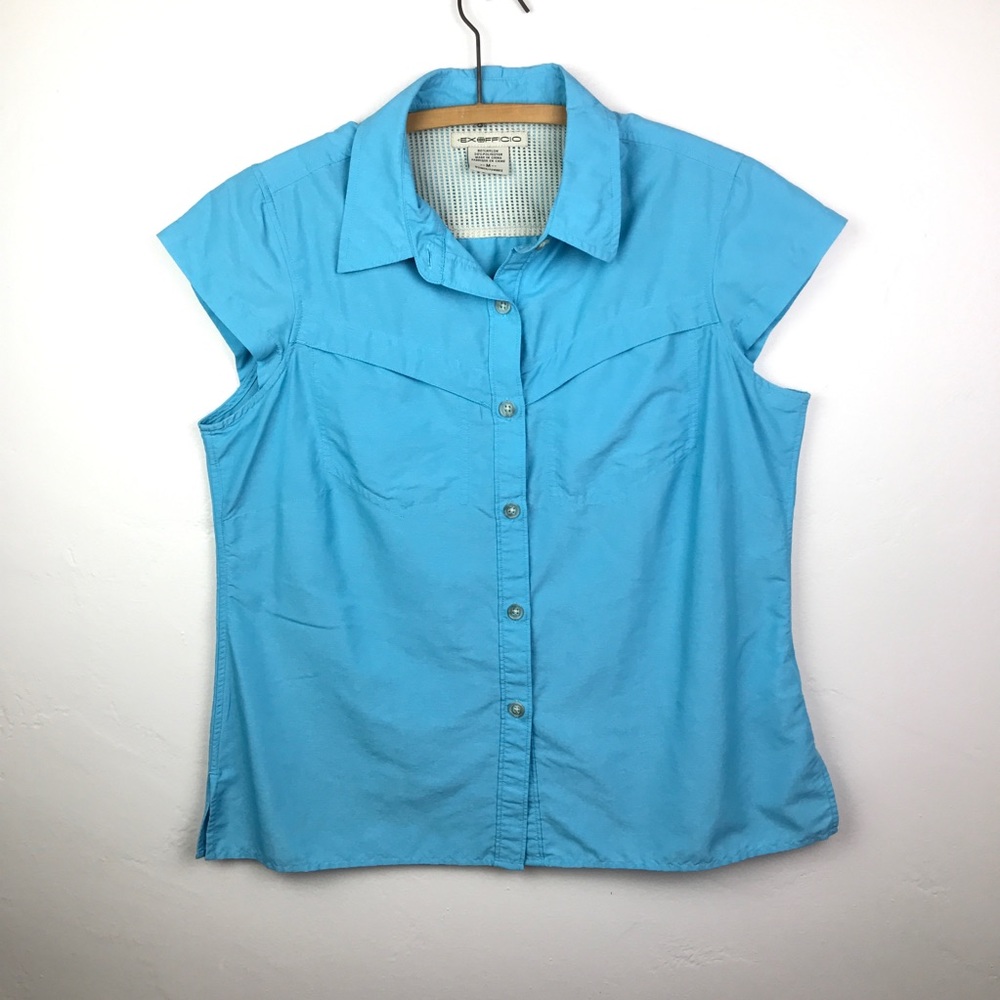 EXOFFICIO Turquoise Blue Button Down Travel Shirt